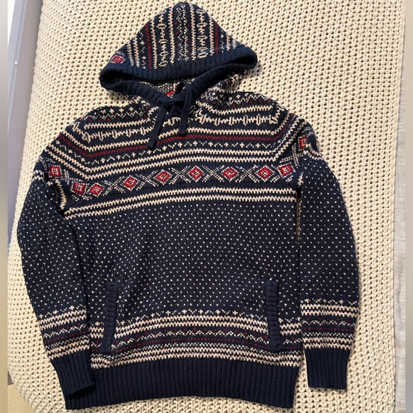 American Eagle Men's Navy Birdseye Fairisle Hoodie Sweater Size Lg - Picture 6 of 10